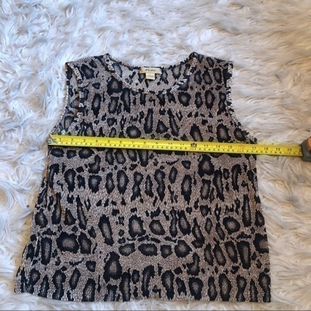 Plisse Tank Top Brown Black Leopard with stretchy Tiny Accordian Pleats Top - Picture 3 of 5